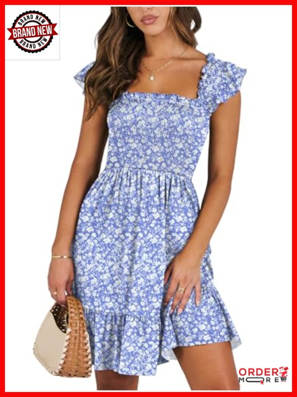 Sleeveless Square Neck Smocked Ruffle Backless Boho Mini Sundress